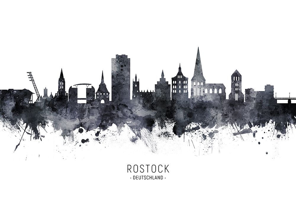 Rostock Germany Skyline art print by Michael Tompsett for $57.95 CAD