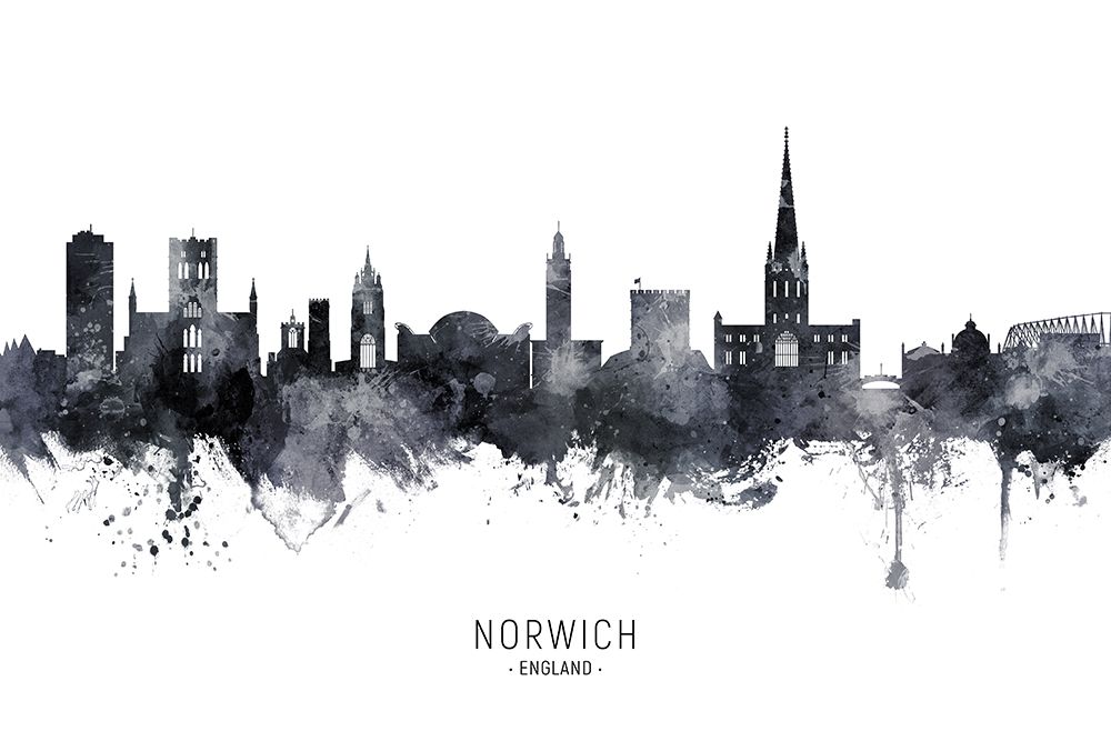 Norwich England Skyline art print by Michael Tompsett for $57.95 CAD