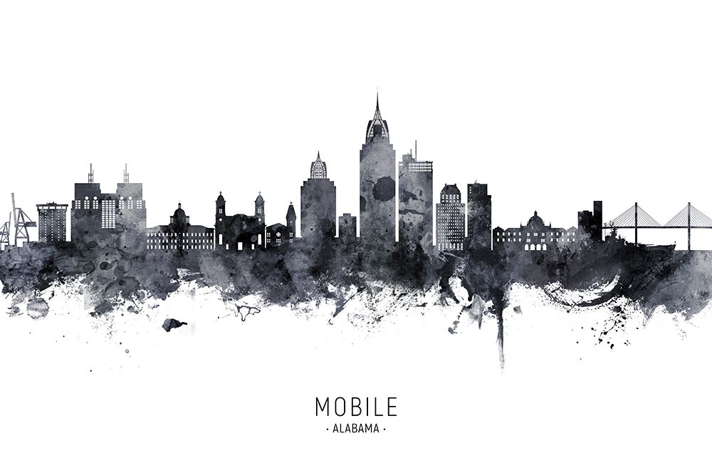 Mobile Alabama Skyline art print by Michael Tompsett for $57.95 CAD