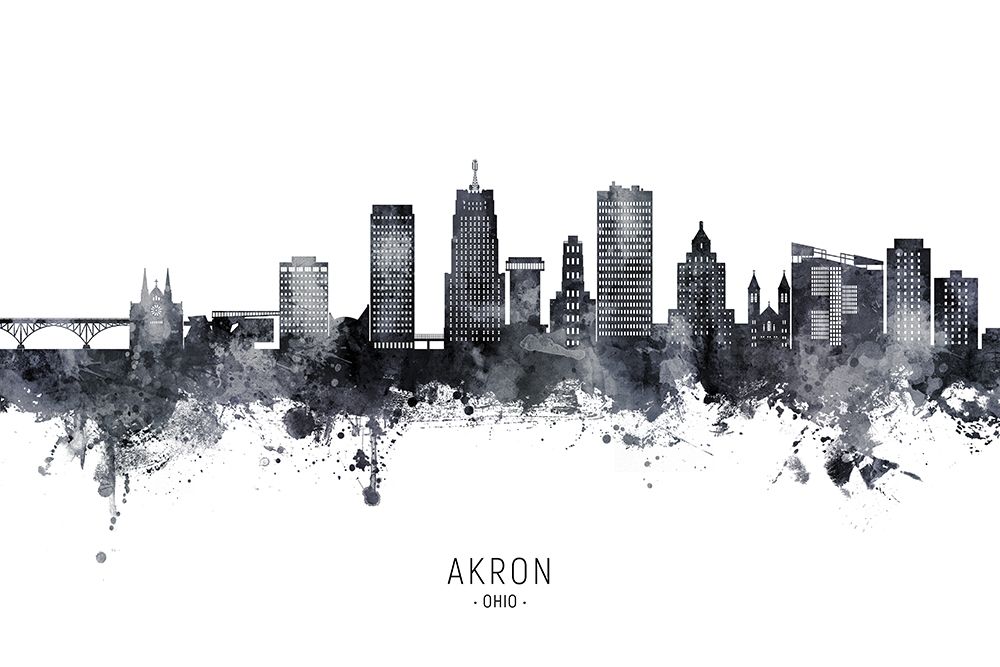 Akron Ohio Skyline art print by Michael Tompsett for $57.95 CAD