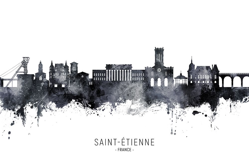 Saint-Étienne Skyline Watercolor art print by Michael Tompsett for $57.95 CAD