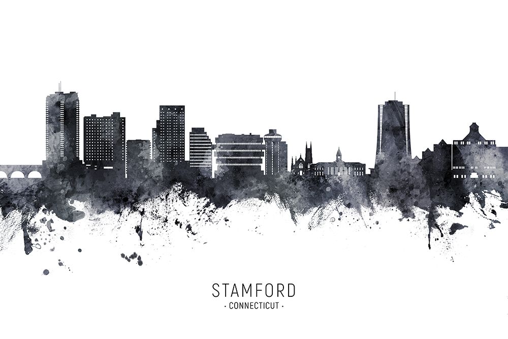 Stamford Connecticut Skyline art print by Michael Tompsett for $57.95 CAD