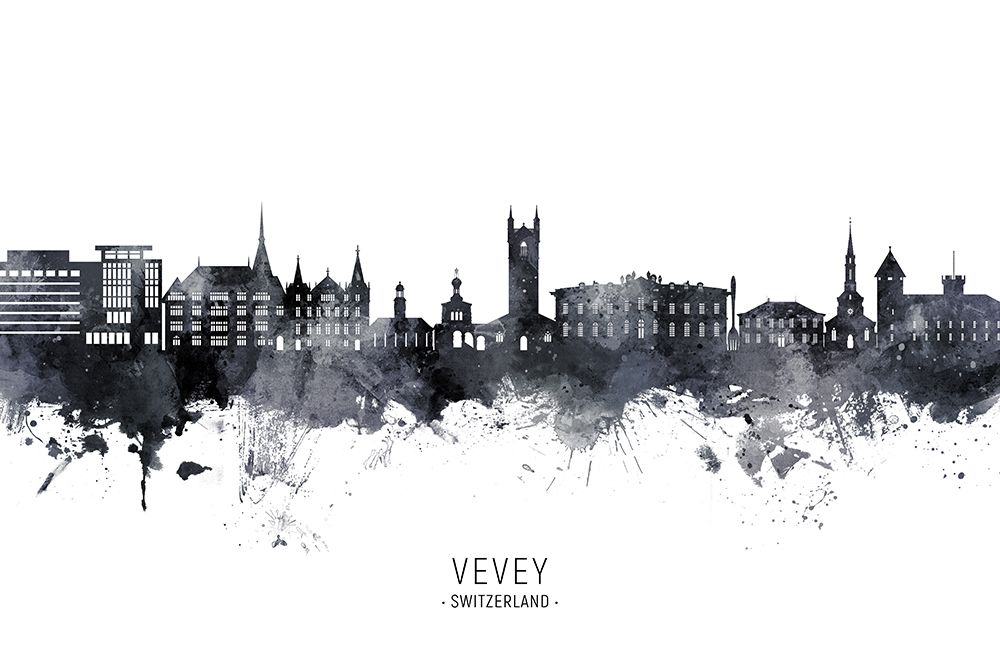 Vevey Switzerland Skyline art print by Michael Tompsett for $57.95 CAD