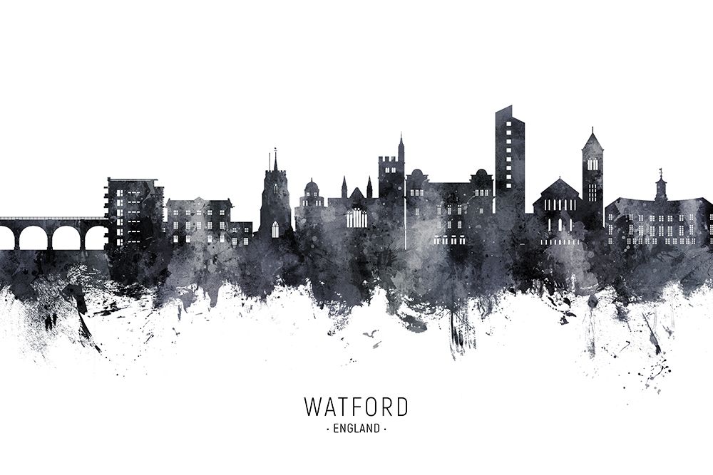 Watford England Skyline art print by Michael Tompsett for $57.95 CAD