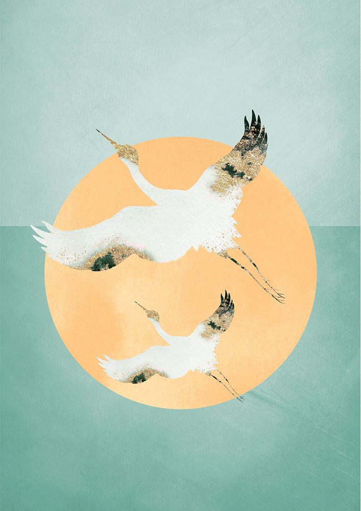Mint Green Sun a Cranes art print by Aureous for $57.95 CAD
