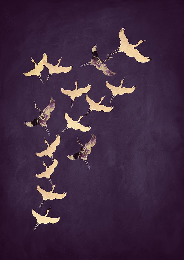 Purple Flying Cranes art print by Aureous for $57.95 CAD