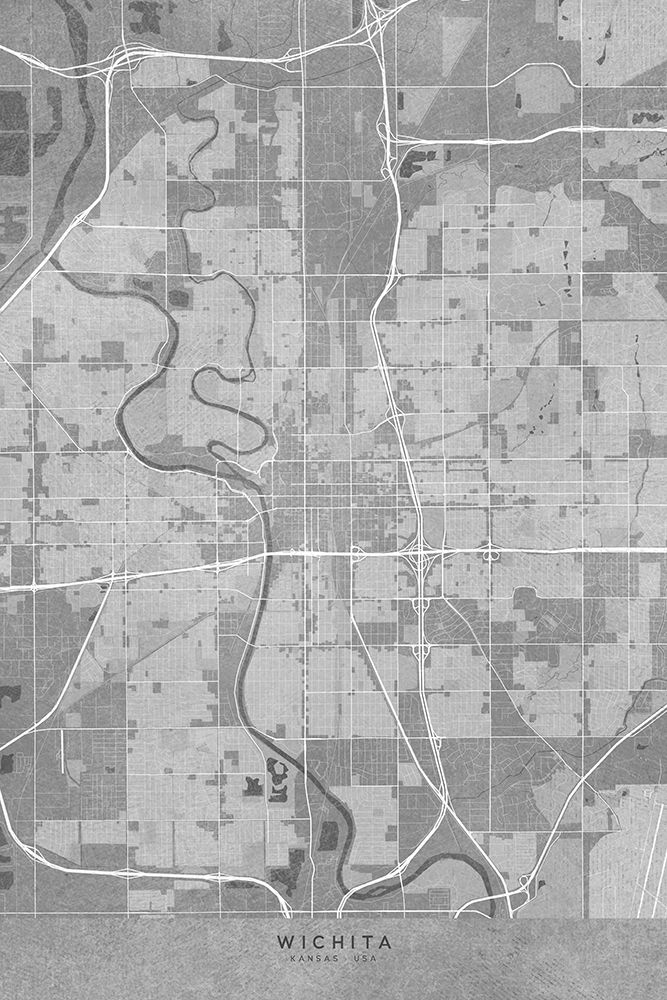 Map of Wichita (Kansas, USA) in gray vintage style art print by Rosana Laiz Blursbyai for $57.95 CAD