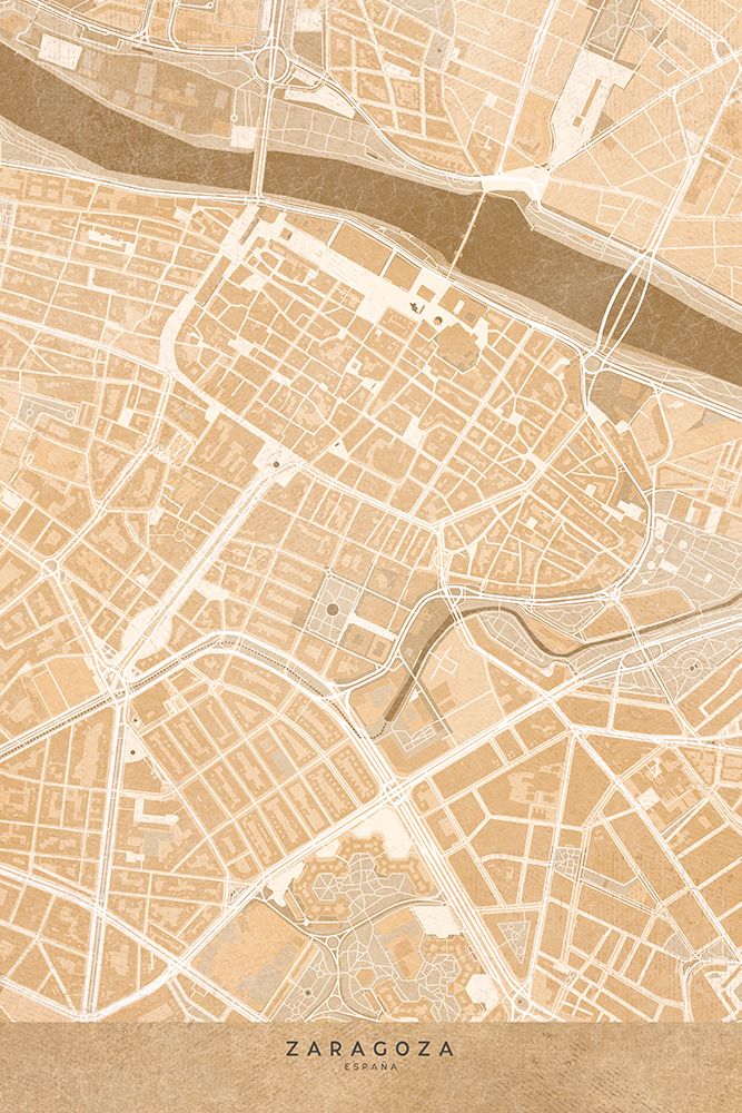 Map of Zaragoza downtown (Spain) in sepia vintage style art print by Rosana Laiz Blursbyai for $57.95 CAD