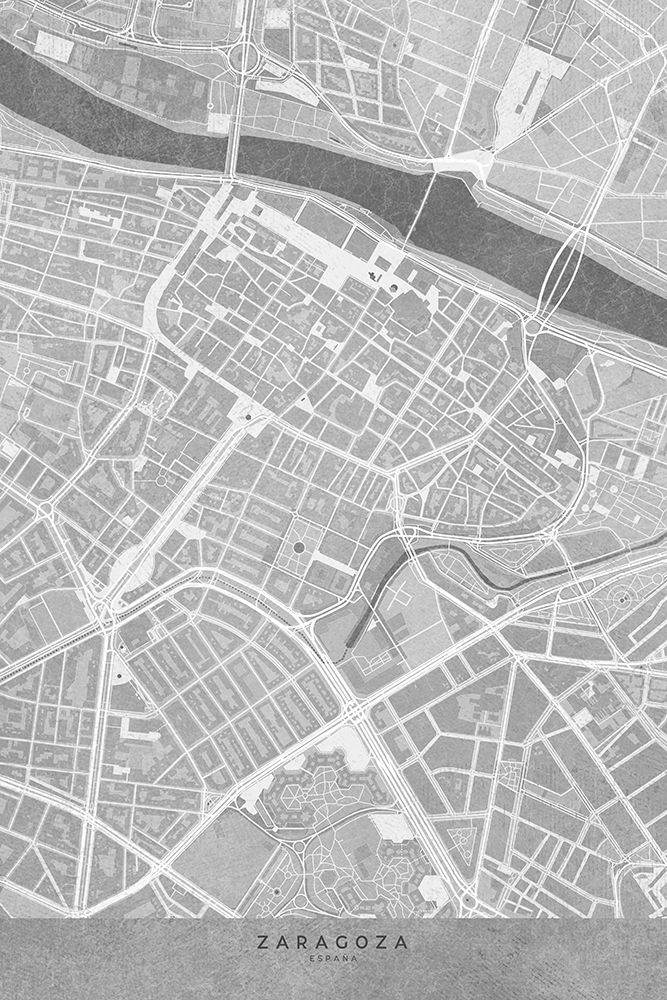 Map of Zaragoza downtown (Spain) in gray vintage style art print by Rosana Laiz Blursbyai for $57.95 CAD