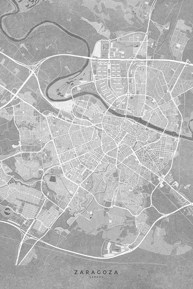Map of Zaragoza (Spain) in gray vintage style art print by Rosana Laiz Blursbyai for $57.95 CAD
