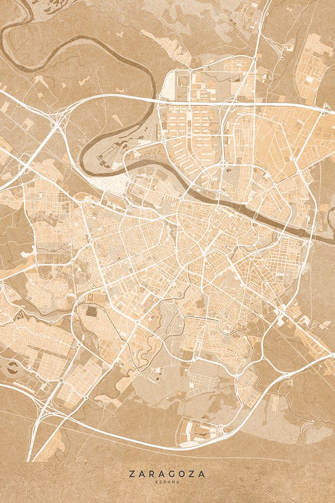 Map of Zaragoza (Spain) in sepia vintage style art print by Rosana Laiz Blursbyai for $57.95 CAD