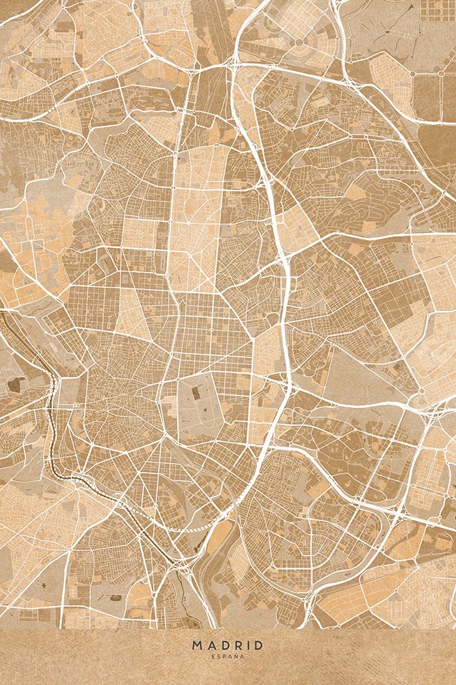 Map of Madrid (Spain) in sepia vintage style art print by Rosana Laiz Blursbyai for $57.95 CAD