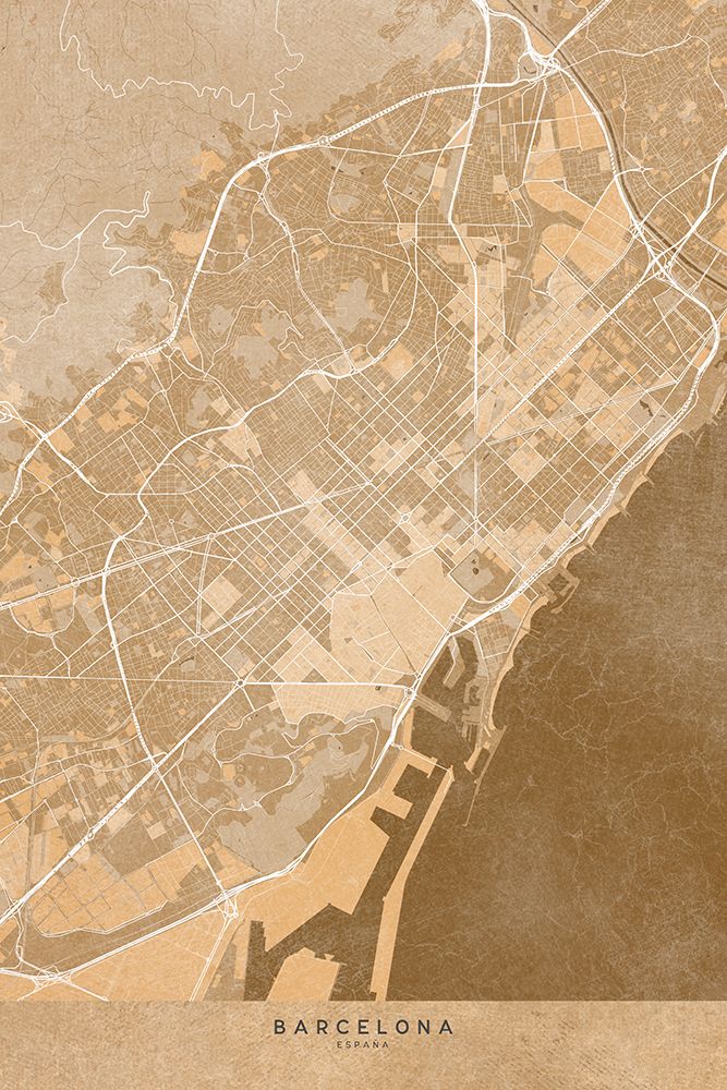 Map of Barcelona (Spain) in sepia vintage style art print by Rosana Laiz Blursbyai for $57.95 CAD