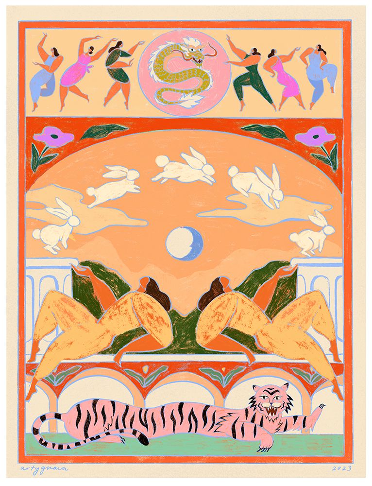Rabbit Jumps Over the Moon art print by Arty Guava for $57.95 CAD