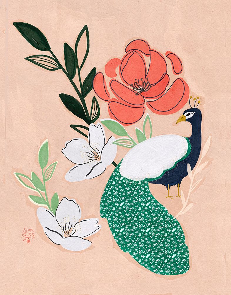 Peacock and Florals Erum Khalili art print by Erum Khalili for $57.95 CAD
