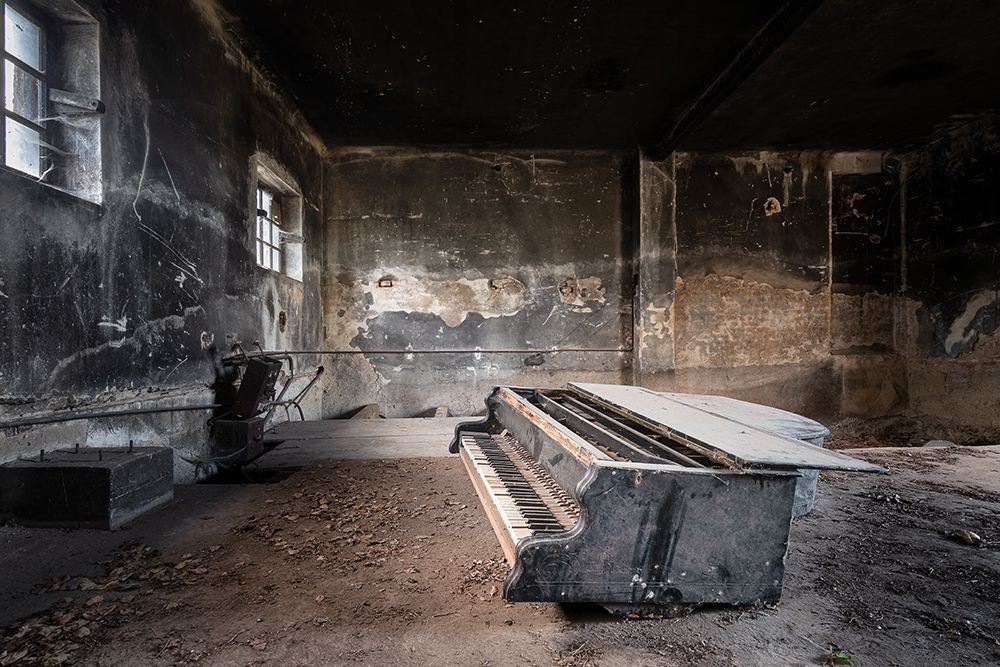 Piano in Burned Garage art print by Roman Robroek for $57.95 CAD