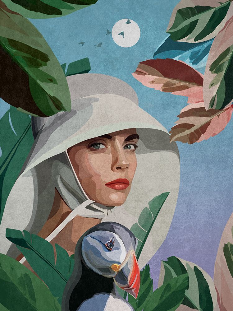 Puffin and Woman art print by Emel Tunaboylu for $57.95 CAD