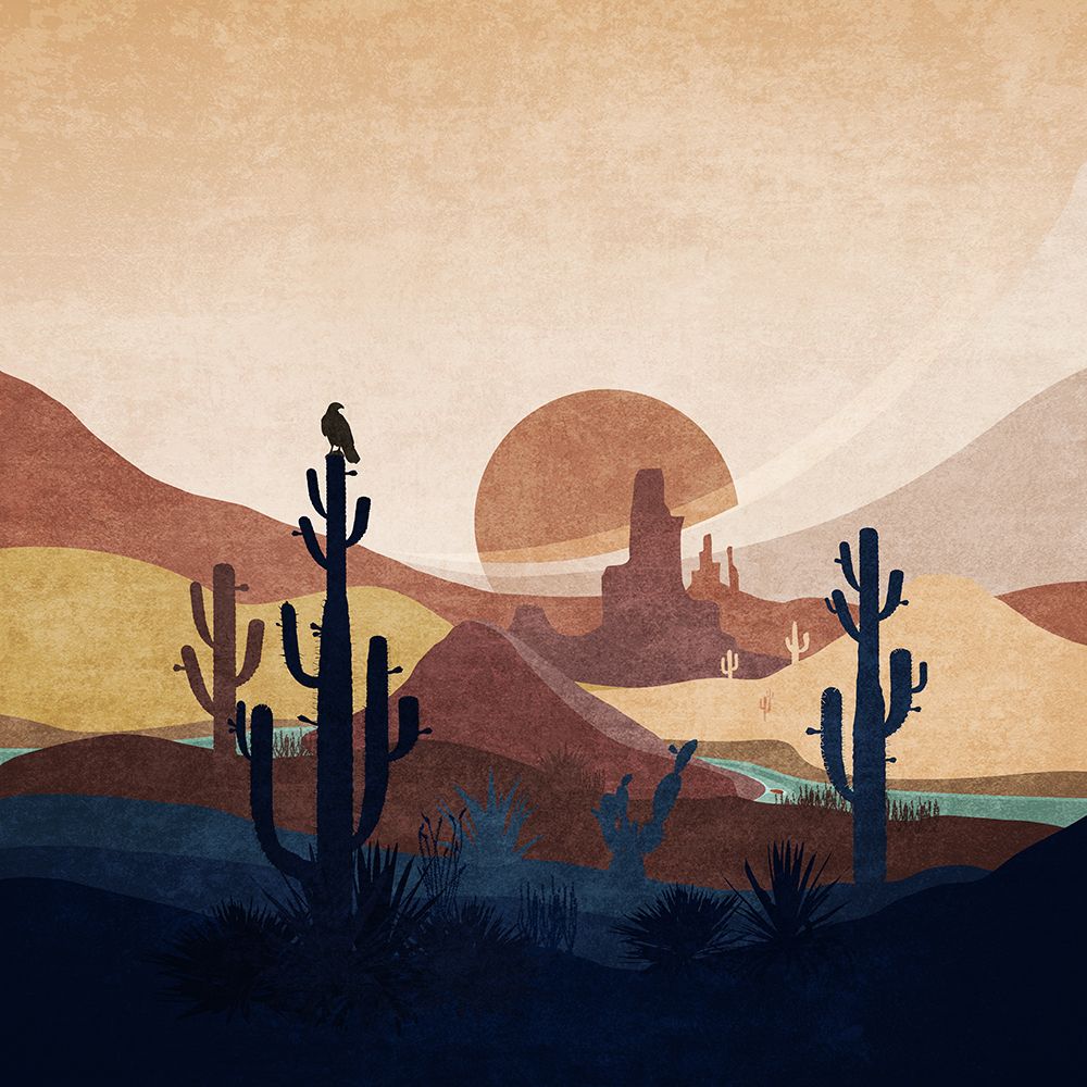 Blue Western Cactus 01 art print by Emel Tunaboylu for $57.95 CAD