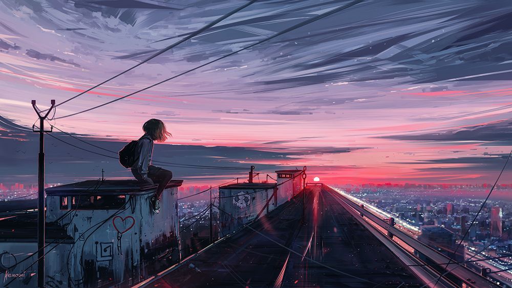 Rooflinesgirl 12k Orig.png art print by Alena Aenami for $57.95 CAD