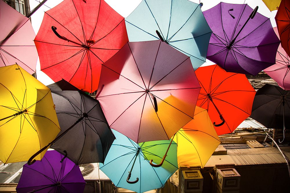 Old Building And Decorative Umbrellas art print by Engin Akyurt for $57.95 CAD