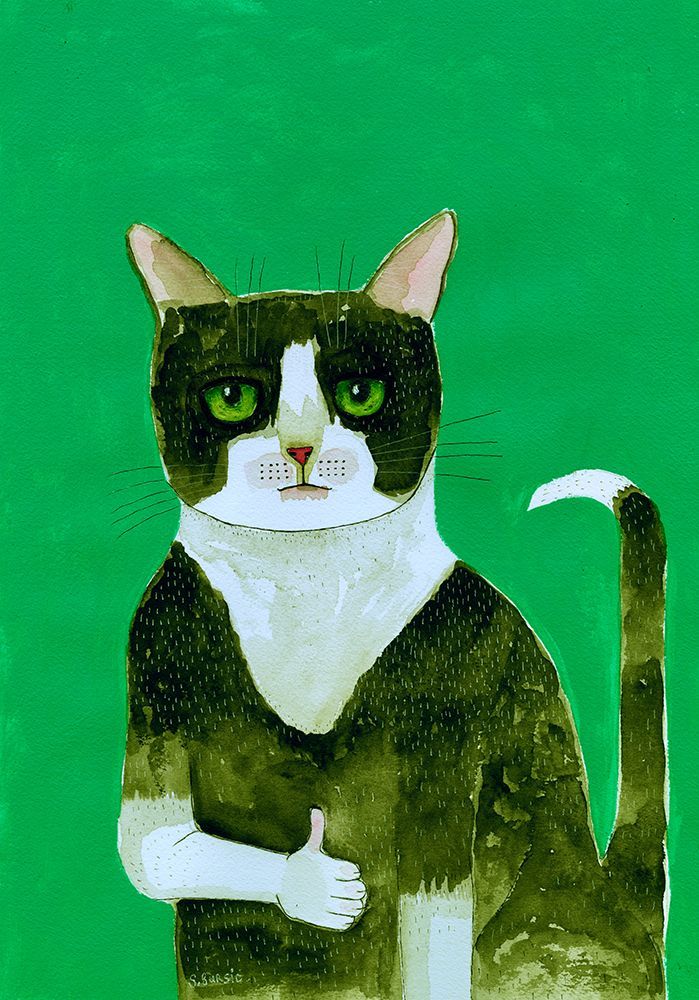 Tuxedo Cat Thumbs Up art print by Sharyn Bursic for $57.95 CAD