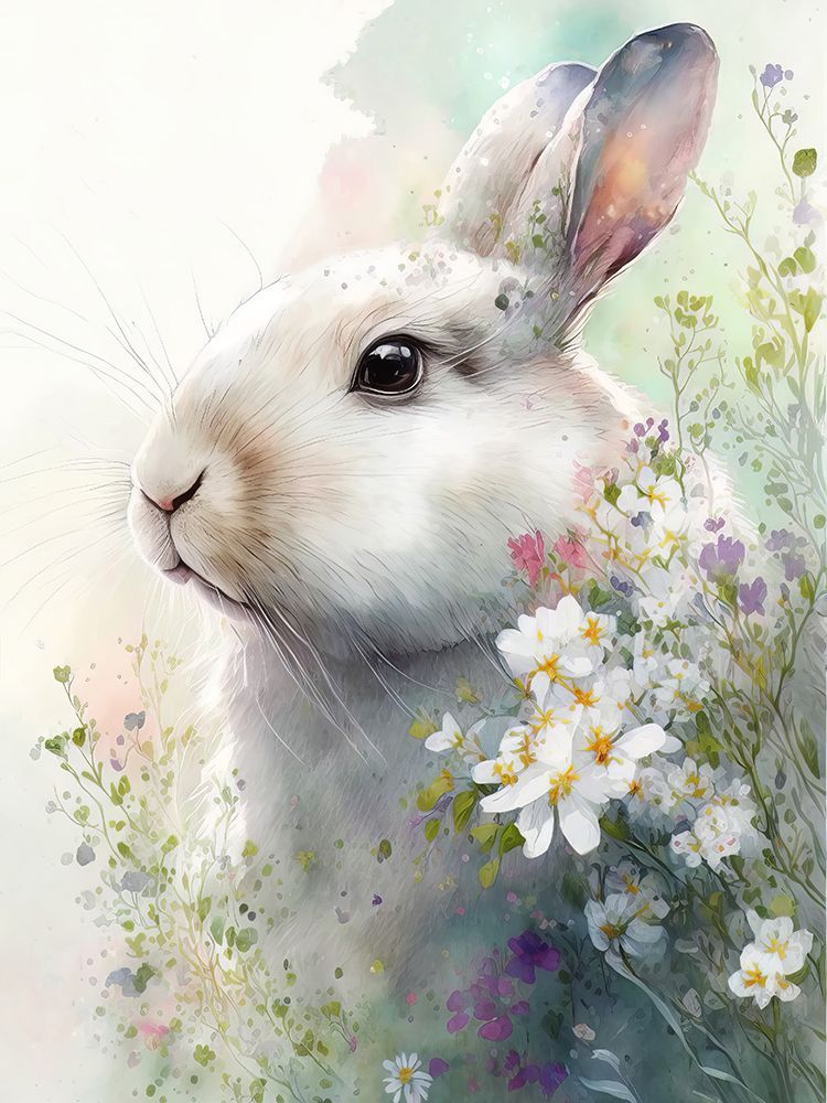 Rabbit and Flowers 1 art print by Bilge Paksoylu for $57.95 CAD