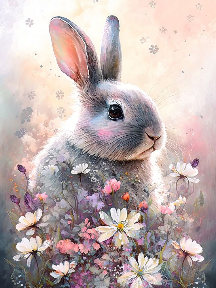 Rabbit and Flowers 2 art print by Bilge Paksoylu for $57.95 CAD