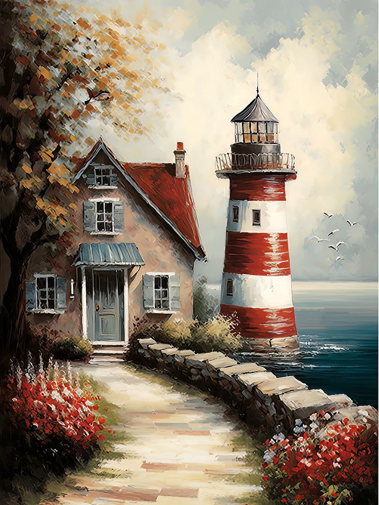 Sea and Light House art print by Bilge Paksoylu for $57.95 CAD