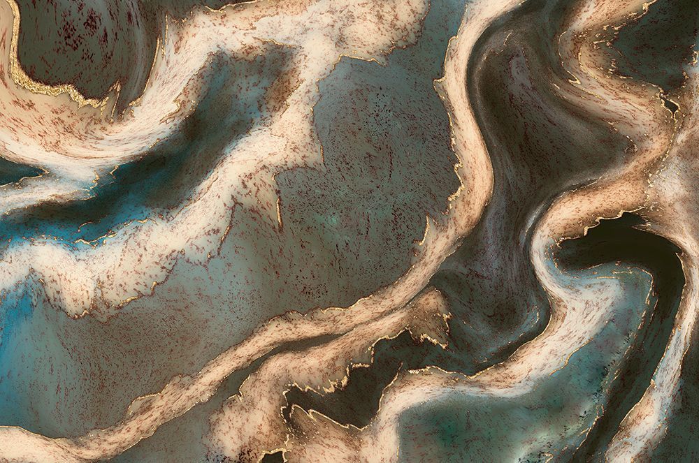 Alcohol Ink Green Blue Gold Beige art print by Bilge Paksoylu for $57.95 CAD