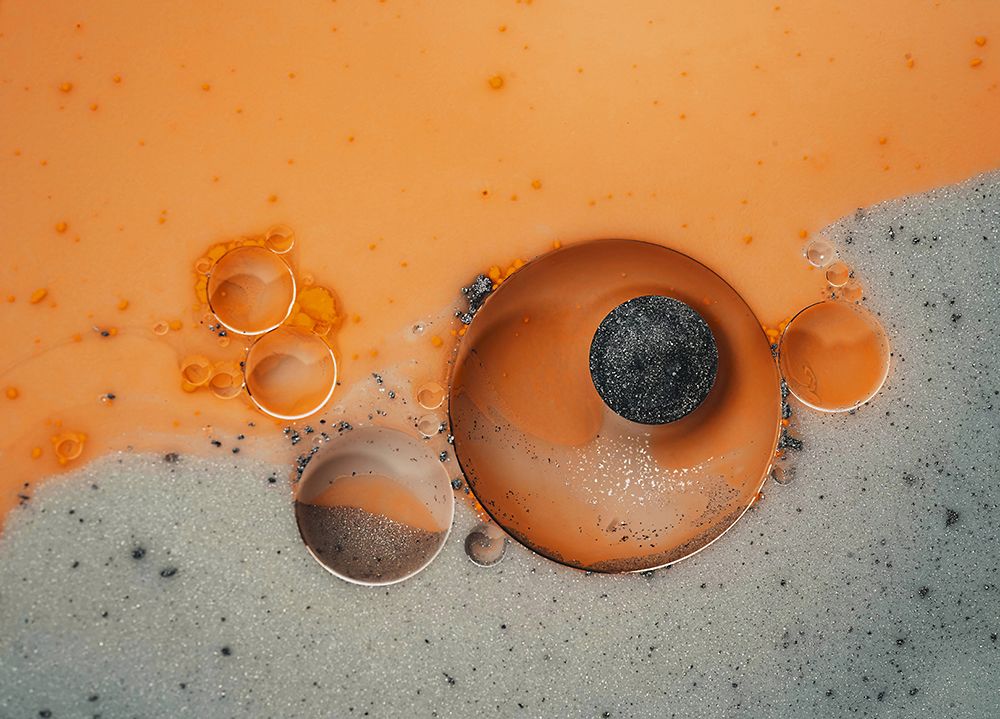 Fluid Orange Grey Silver Macro Photo art print by Bilge Paksoylu for $57.95 CAD