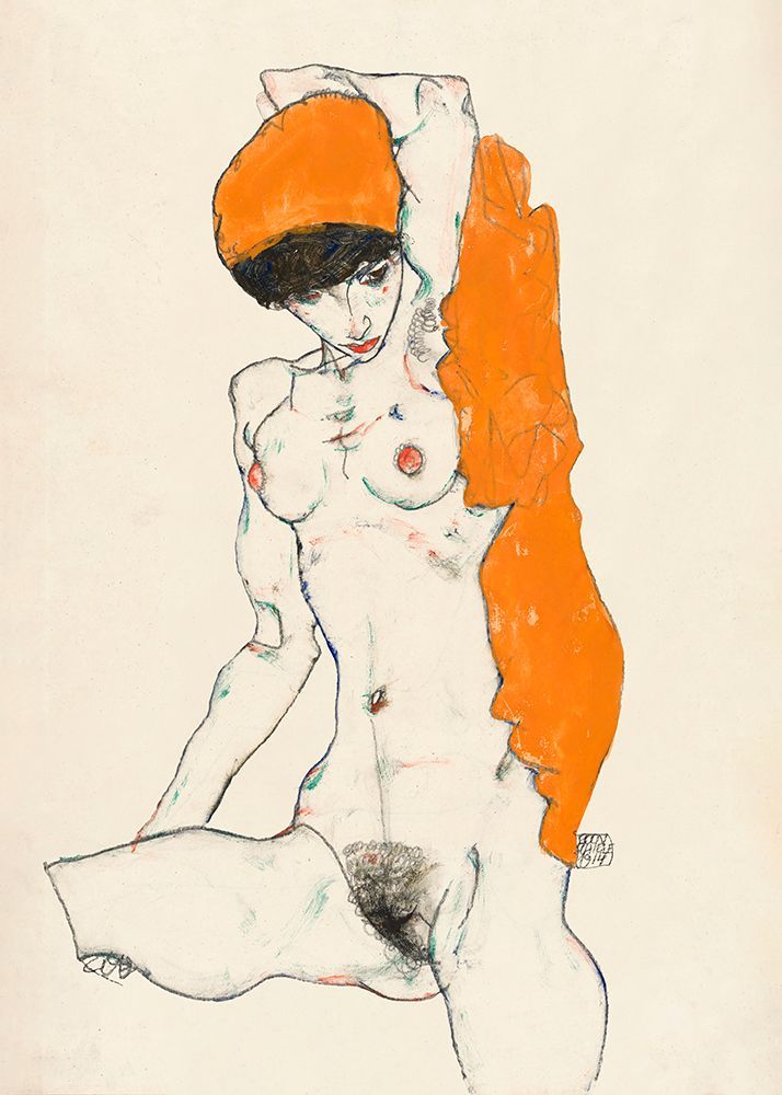 Standing Nude With Orange Drapery 1914 art print by Pictufy for $57.95 CAD