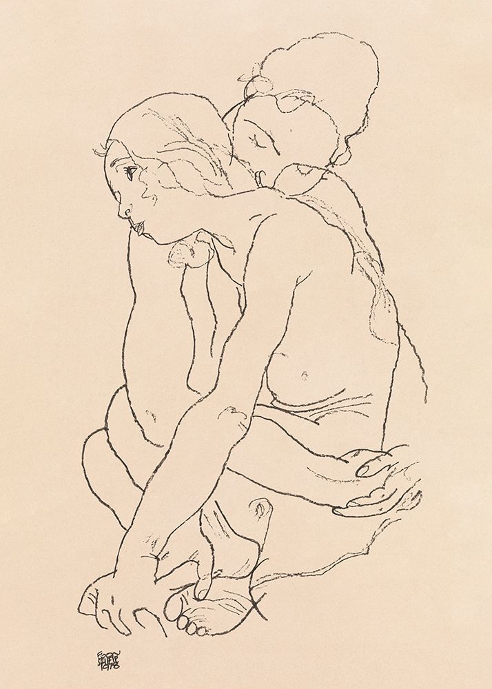 Woman and Girl Embracing 1918 art print by Pictufy for $57.95 CAD