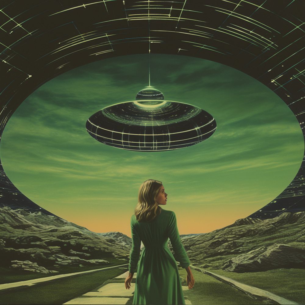 Green UFO Collage Art art print by Samantha Hearn for $57.95 CAD