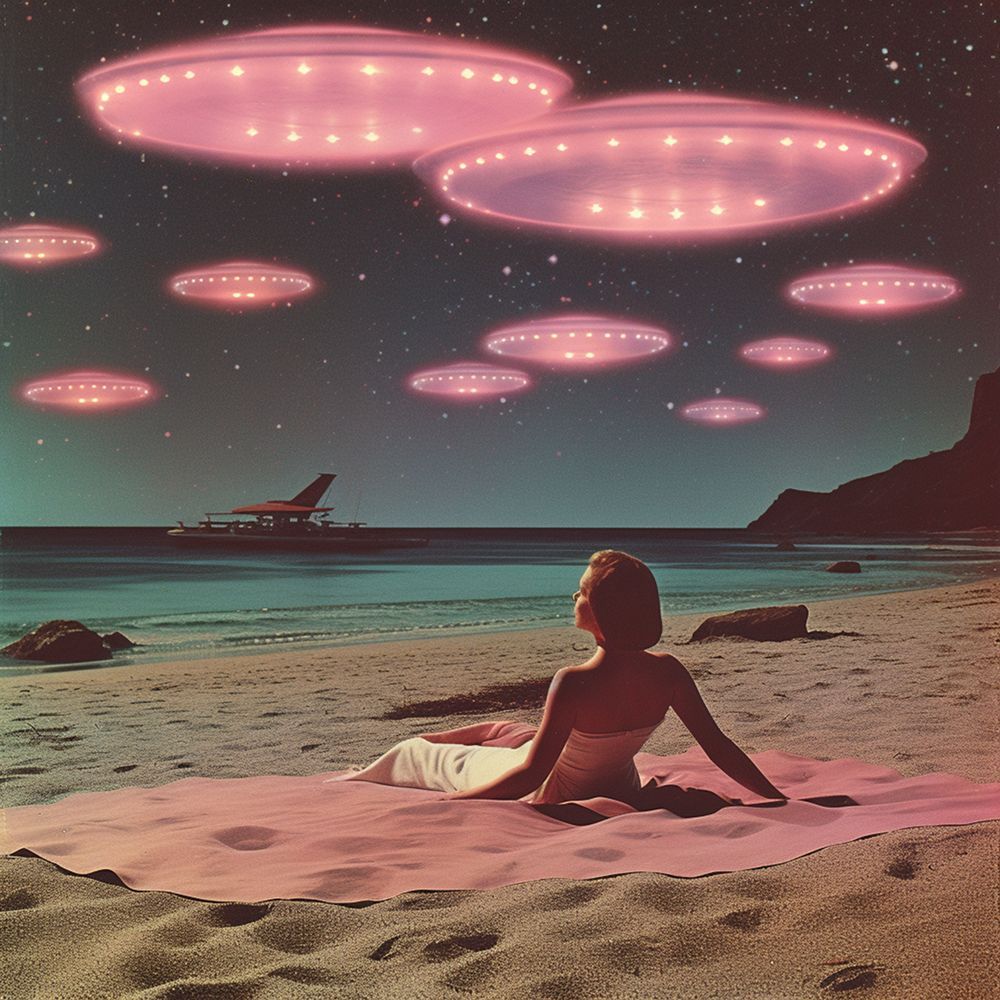Alien Beach At Night Collage Art art print by Samantha Hearn for $57.95 CAD