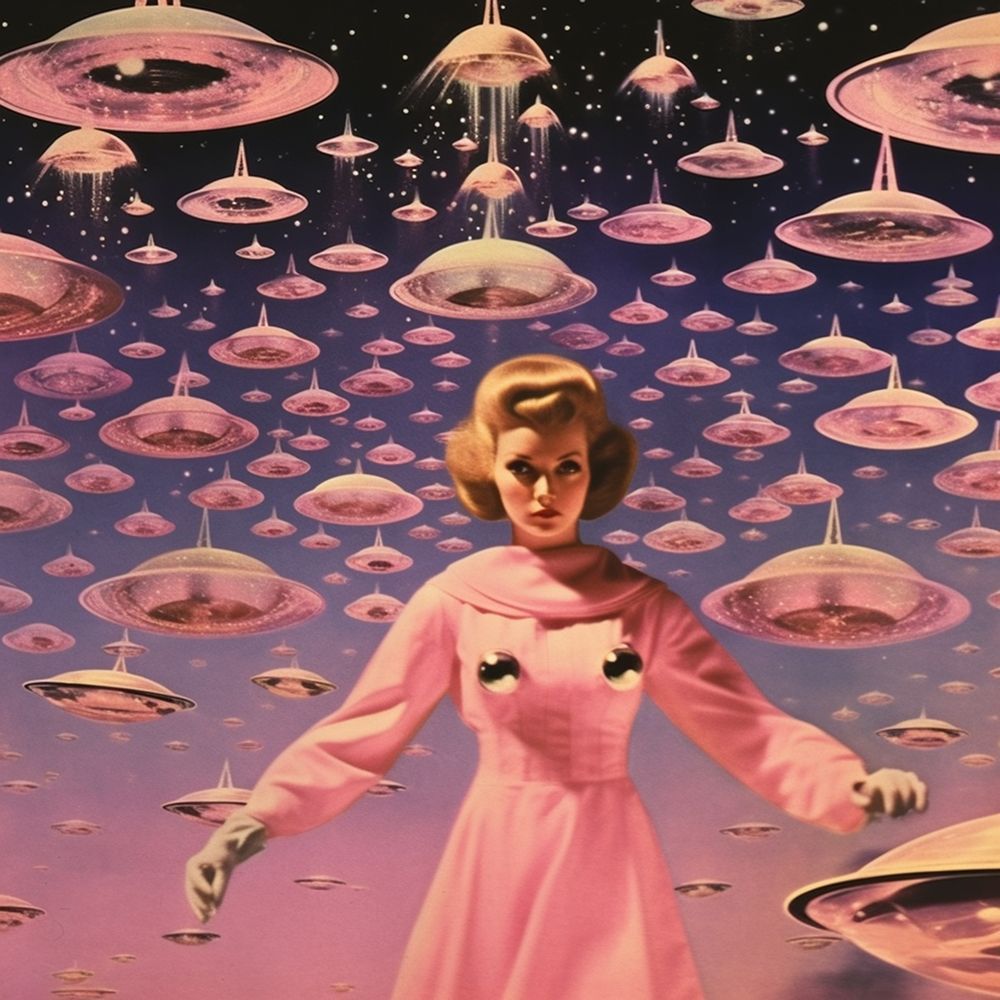 Pink UFO Fever Dream Collage Art art print by Samantha Hearn for $57.95 CAD