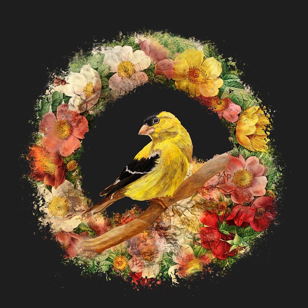 Goldfinch In Flowers Garland.png art print by Angeles M. Pomata for $57.95 CAD