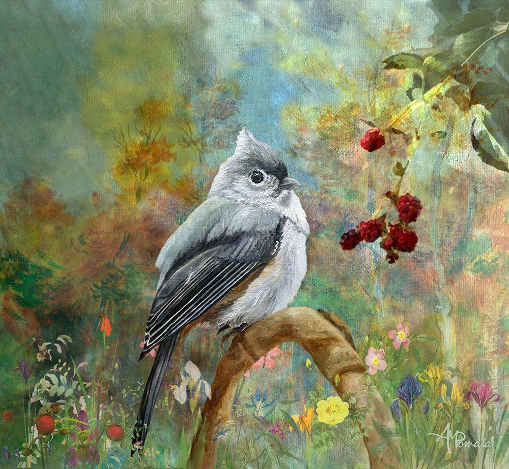 Titmouse In the Berries Garden art print by Angeles M. Pomata for $57.95 CAD