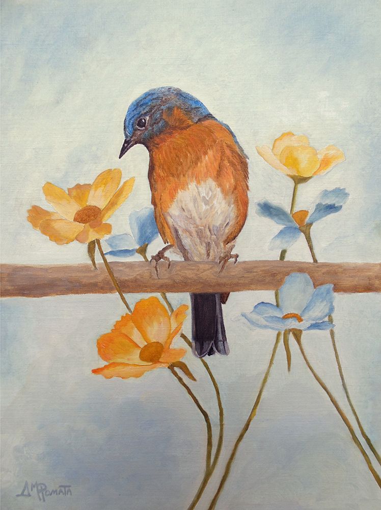 Flower Peeping Eastern Bluebird art print by Angeles M. Pomata for $57.95 CAD