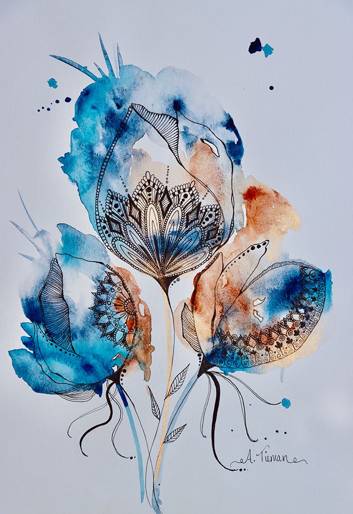 Mandala Floral (Blue, Gold, Burnt Sienna) art print by Amy Tieman for $57.95 CAD