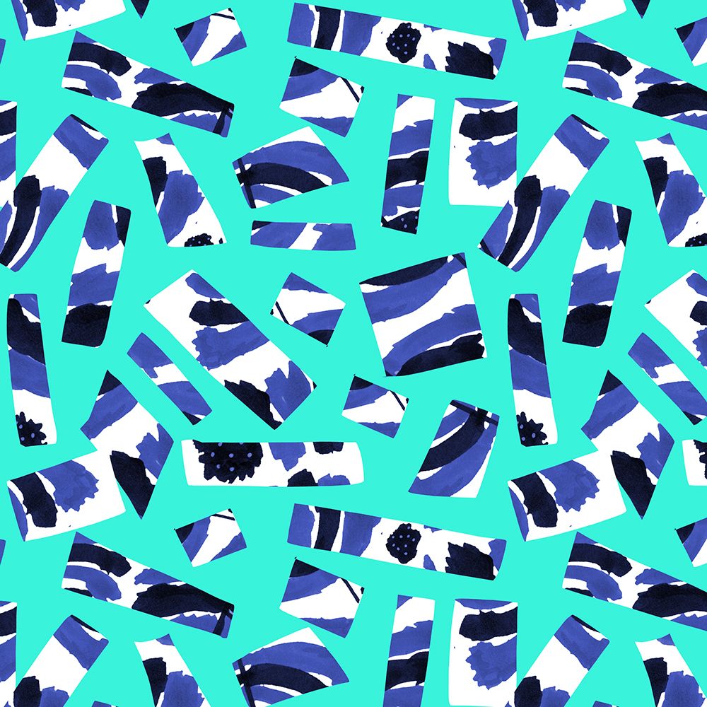 Abstract Blue Black On Green Cutouts art print by Michele Channell for $57.95 CAD
