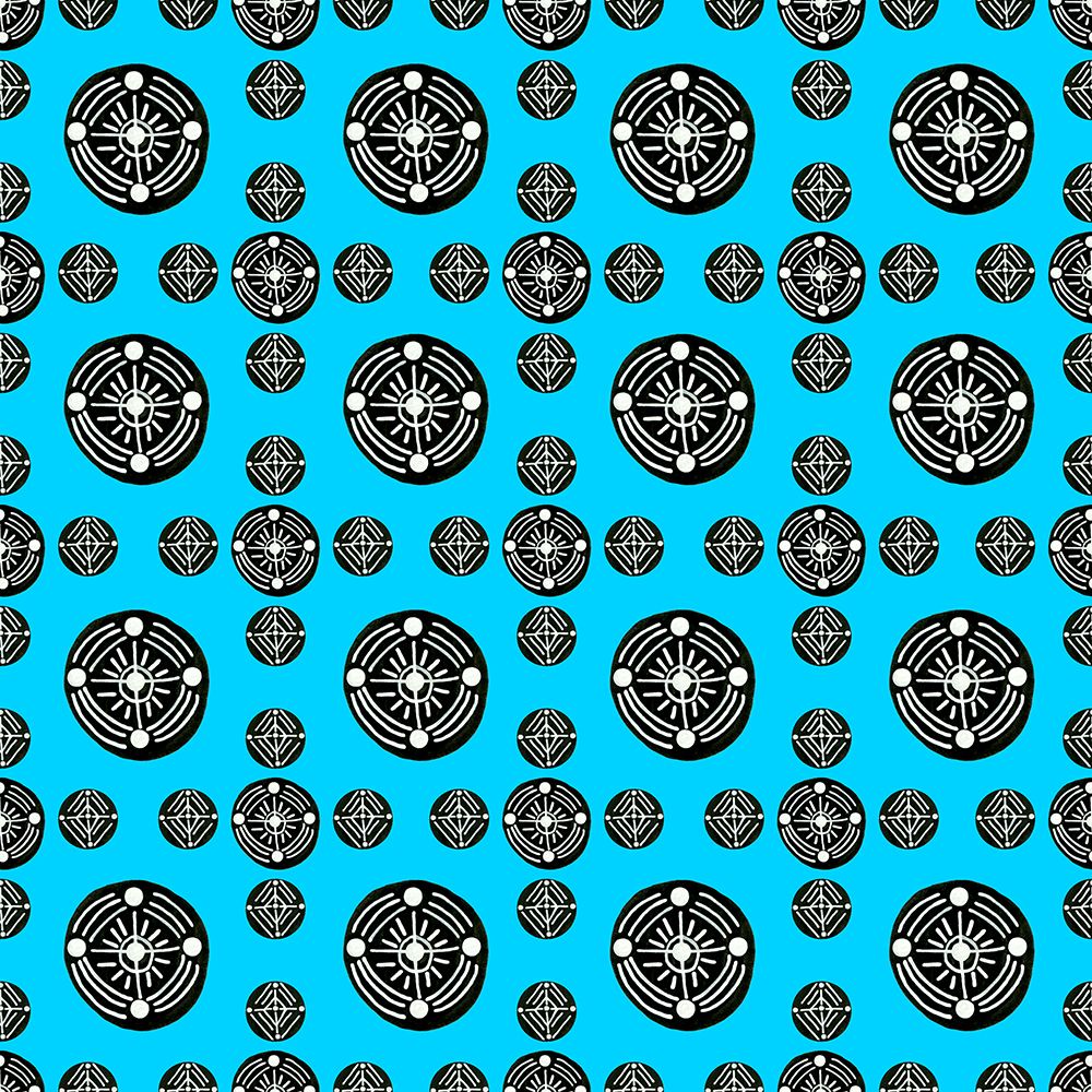 Black White On Blue Tribal Ethnic Circles 3 Geometric art print by Michele Channell for $57.95 CAD