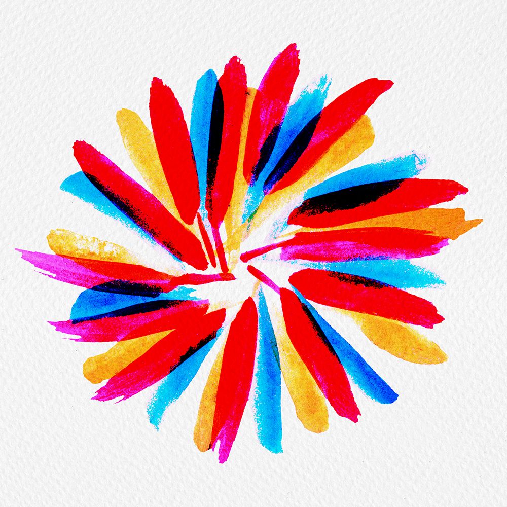 Flower Twirl Blue Green Red Yellow art print by Michele Channell for $57.95 CAD