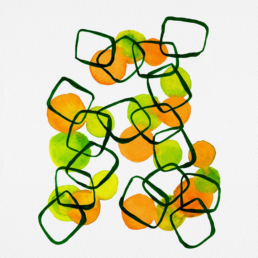 Shapes Chain Squares Orange Green Abstract art print by Michele Channell for $57.95 CAD