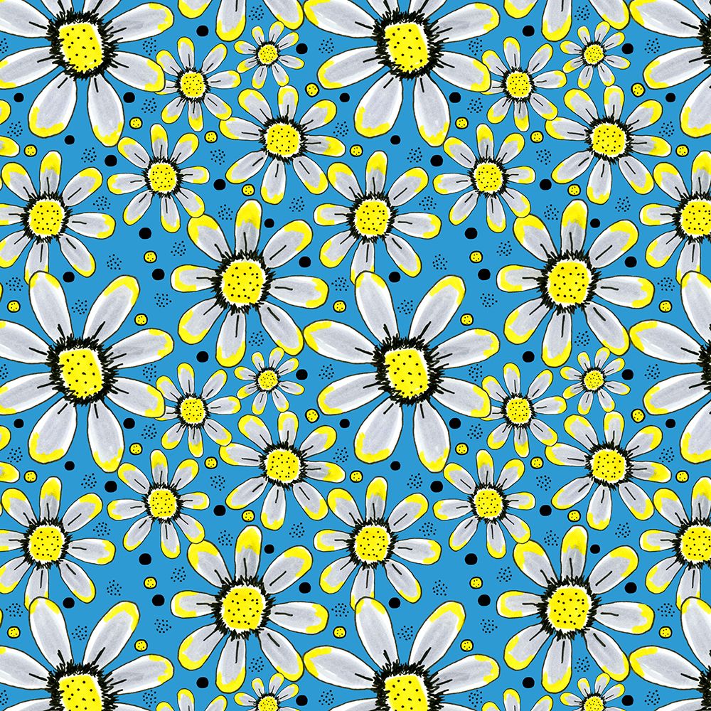 Cool Flower Garden Yellow Gray On Blue art print by Michele Channell for $57.95 CAD