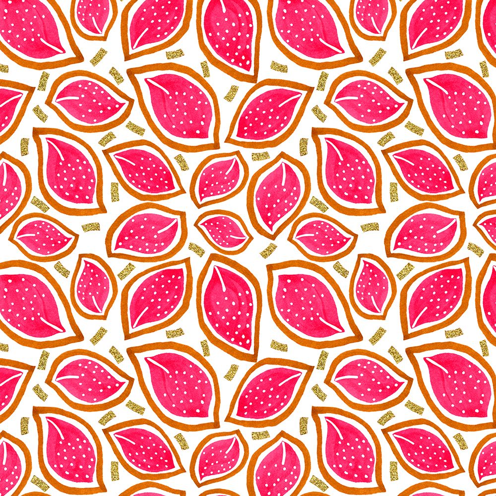 Coral Glitter Scattered Leaves Polka Dot art print by Michele Channell for $57.95 CAD
