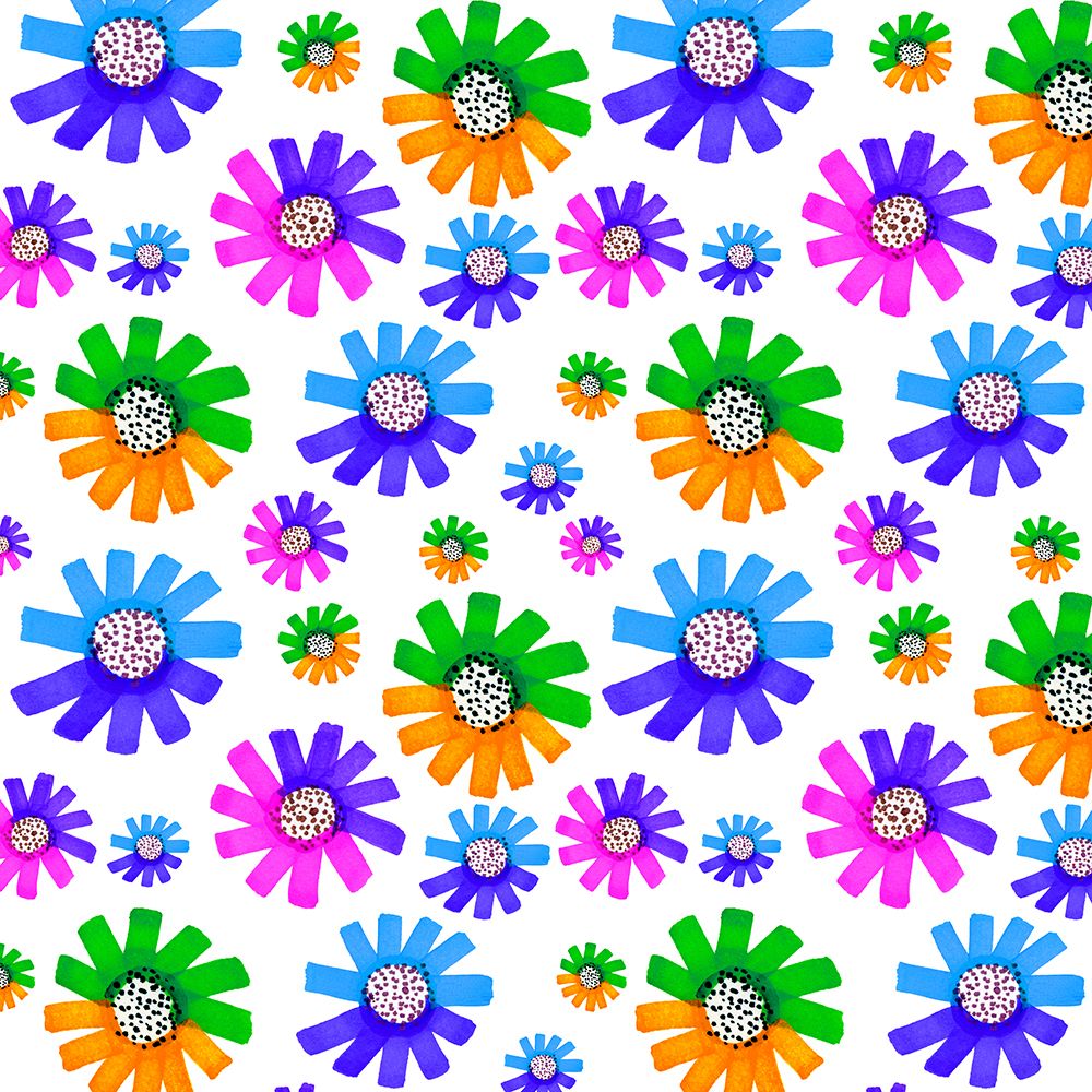 Fancy Florals Green Blue Lavender Orange art print by Michele Channell for $57.95 CAD