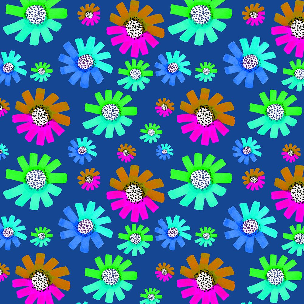 Fancy Florals Green Brown Lavender Green On Blue art print by Michele Channell for $57.95 CAD