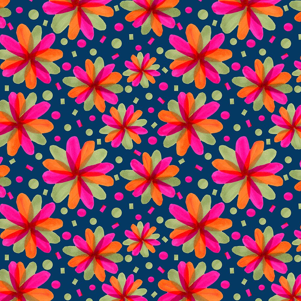 Floral Botanicals Magenta Green On Blue art print by Michele Channell for $57.95 CAD