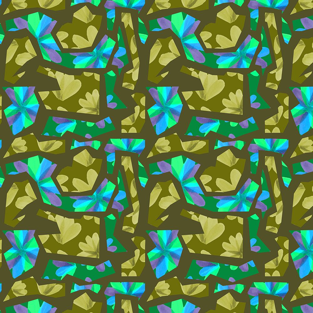 Floral Duo Cutouts Olive Blue On Green art print by Michele Channell for $57.95 CAD