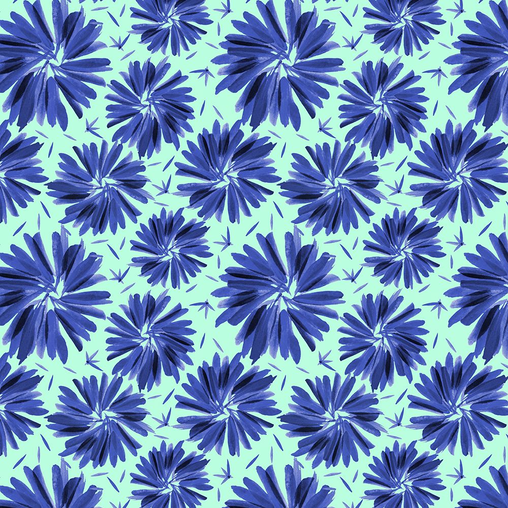 Floral Twirl Navy Blue On Mint art print by Michele Channell for $57.95 CAD
